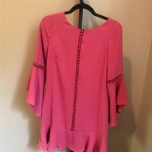 White House Black Market Pink Midi Dress with Bell Sleeves